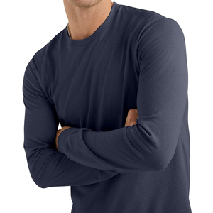 T-shirt tricoté personnalisé pour homme, coupe ample, manches longues, 100 % coton, col rond, couleur unie, écologique, anti-plis, 280 g/m², haute qualité - Product Image 2