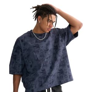 Camisetas de Hombre Oversize con Textura Vaquera 100% Algodón, Estilo Casual y Desgastado, con Logotipo Personalizado, Nueva Colección - Product Image 1