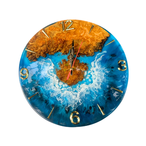 Rustic Round Wooden <b>Wall</b> <b>Clock</b> With Floral Resin Design Handmade For Living Room Decor - Product Image 3