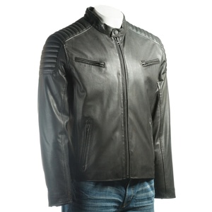 Veste en cuir véritable pour homme de qualité supérieure pour l'automne et l'hiver, style urbain, teinture unie, avec service OEM, vente en ligne, coupe ajustée - Product Image 1