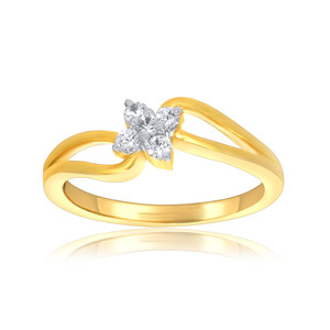 Elementary Graceful Diamond <b>Ring</b> Diamond <b>Wave</b> Band <b>Ring</b> 18K Yellow Gold Elegant Triple Curve Design with Round Shape Diamonds - Product Image 1