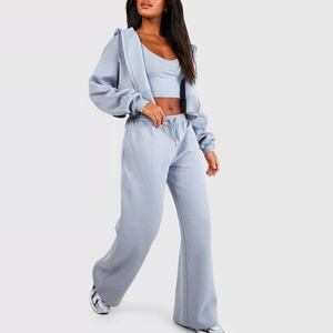 Wholesale Women's White Black Panel Tracksuit 2-piece set <b>Zip</b> <b>Up</b> <b>Jacket</b> with Wide Leg Pants Custom Logo - Product Image 3