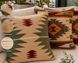 Juego de 4 Fundas de Almohada Boho Kilim Tejidas a Mano, Cojines Decorativos de Lana y Yute, Estilo Tribal del Suroeste, Decoración para el Hogar - Product Image 3