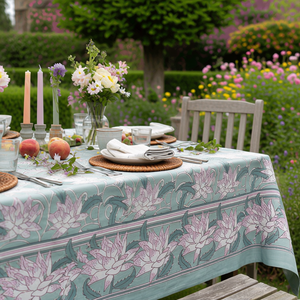 Japan Lotus Green 10 Seater <b>Tablecloth</b> 180x270cm Handcrafted Block Printed 100% Cotton Wedding Dining Home Decor Style - Product Image 6