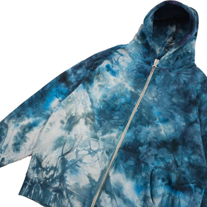 Sweat-shirt à capuche surdimensionné Ocean Storm, tie-dye personnalisé, tons bleus, teint à la main, 100% coton, streetwear, fermeture éclair intégrale, sweat-shirt en molleton pour homme - Product Image 5
