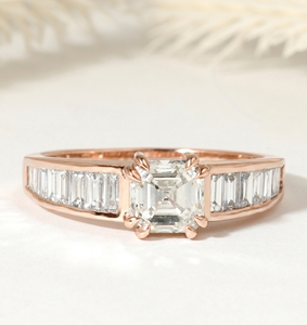 Bague demi-éternité en or massif 10K 14K 18K avec diamant de laboratoire taille Asscher, couleur DEF, clarté VS VVS, certifiée IGI, vente en gros - Product Image 3
