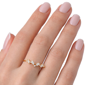 Proposal Ring Marquise & Round Lab Grown Diamond 14K 18K Solid Gold Curved Chevron Ring Minimalist Stackable Bridal <b>Wedding</b> Ring - Product Image 5
