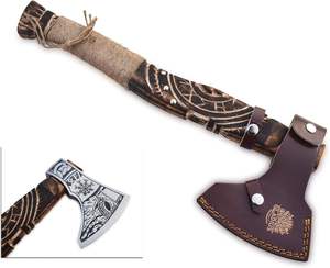 Tomahawks en acier au carbone de qualité industrielle, fabriqués à la main, avec manche en bois de rose et étui en cuir, garantie à vie, best-seller d'Amazon - Product Image 3