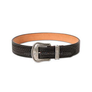 Cinturón Unisex de Cuero Negro Premium con Textura de Cesta Tejida, Estilo Vaquero Occidental, Cinturón de Cuero Texturizado de Alta Calidad - Product Image 1