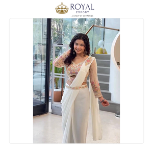 Sari de Boda de Diseño Indio de la Mejor Calidad, en Faux Georgette con Bordado Butta, para Venta Global - Product Image 6