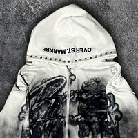 Sweat à capuche zippé personnalisé épais brodé unisexe, vêtement de sport écologique en jersey, avec strass thermocollés, effet délavé soleil et délavé à l'acide