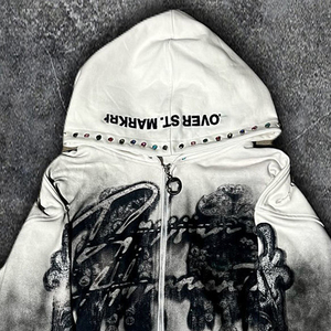 เสื้อฮู้ดซิปปักลายแบบหนาพิเศษสำหรับทุกเพศ  ชุดกีฬา  ผ้าเจอร์ซีย์รักษ์โลก  ประดับด้วยคริสตัลแบบติดร้อน  ฟอกสีซีดแบบซันเฟด  ฟอกสีแบบแอซิดวอช - Product Image 2