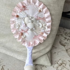 Seashell <b>mirror</b> handcrafted <b>shell</b> inlay and wood material for wall hanging decor coastal home style Vietnam origin - Product Image 1