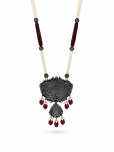 Vintage Lab Created Wedding Statement Necklace Garnet Beads <b>Copper</b> Alloy Pendant Antique Bronze Plated Women's 18 Inches <b>Chain</b> - Product Image 5