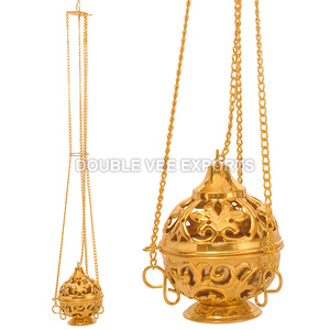 กระถางธูปทองเหลืองแกะสลักด้วยมือพร้อมสายโซ่ |   เตาเผาเครื่องหอมแบบออร์โธดอกซ์ - DOUBLE VEE EXPORTS - Product Image 2