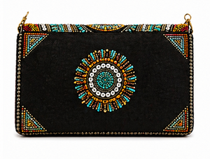 Pochette à perles turquoise avec chaîne |   Sac de soirée artisanal et original |   Sac à main ethnique bohème |   Design ethnique multicolore avec chaîne - Product Image 5