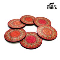 Ensemble de 6 dessous-de-verre en caoutchouc Mandala bohème, ronds, antidérapants, avec support en bois, diamètre 300 mm