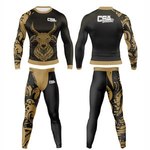 Venta al por mayor directa de fábrica: Conjunto de compresión transpirable para hombre con diseño personalizado y estampado digital por transferencia térmica para MMA (Rash Guard) - Product Image 1