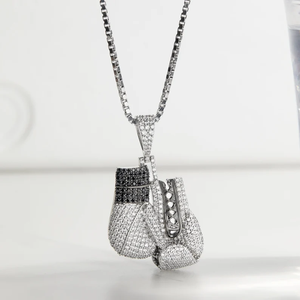 Silver Plated Alloy <b>Boxing</b> <b>Glove</b> <b>Pendant</b> With Rhinestone Iced Out Hip Hop Charm For Men - Product Image 1