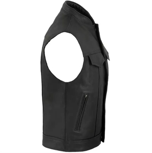 <b>Men's</b> Black <b>Leather</b>-Style Winter Breathable Moto <b>Vest</b> with Zipper Closure and Pockets Regular Fit Outerwear Plus Size - Product Image 3