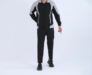 Veste de survêtement zippée à capuche pour homme, coupe ample, respirante, écologique, séchage rapide, en polyester, noir/gris, design uni - Product Image 3