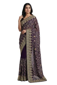 Sarees de Georgette para Novia RN, Bordado con Hilo Zari, Pedrería, Reversible, Casual, para Fiestas, Todas las Temporadas, Estilo Indio y Pakistaní - Product Image 2