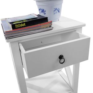 Comodino e Tavolino da Caffè Bianco a Due Livelli con Cassetti e Stile a Intersezione Laterale, Comodino Multifunzione - Product Image 3