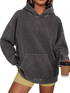 Hoodies respirants pour femmes, pull à capuche oversize en coton peluche, style vintage, épaules tombantes, poids lourd, faible MOQ - Product Image 6