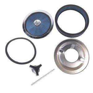Super Flow 14\" X 3\" Round Blue Air Cleaner Kit with Chrome Lid Washable for Chevrolet Vehicles - Product Image 5