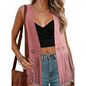 Chaqueta de gamuza con flecos para mujer, estilo bohemio, occidental, con borlas, estilo retro, vaquera, elegante, prenda exterior de gamuza. - Product Image 2