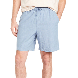 Shorts Bermuda Homme en Coton Uni avec Cordon de Serrage, Taille Mi-Haute, Respirants et Tissés - Product Image 3
