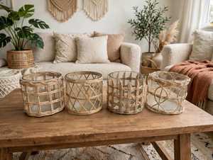 Couverture de pot en verre tressée à la main en jonc de mer, écologique, pour intérieur, style lanterne, décoration moderne pour la maison - Product Image 1