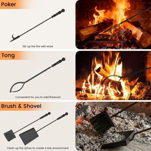 Set di 5 Attrezzi per Caminetto per Uso Esterno e Interno, Set Essenziali e Accessori - Product Image 4