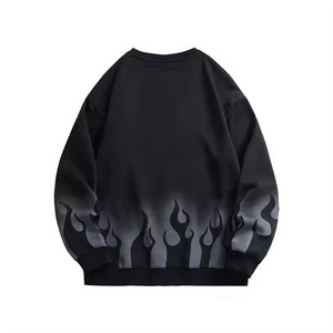 Sweat-shirt à capuche personnalisé avec logo imprimé flamme noire, col rond surdimensionné pour homme, vêtement décontracté d'automne, tricoté en polyester - Product Image 5