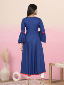 Kurta Anarkali Azul de Rayón para Mujer, con Apliques, Cuello Redondo y Mangas Campana, Diseñada para Uso Casual, Festivo y Étnico Global - Product Image 2