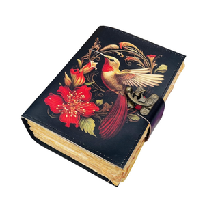 สมุดบันทึกหนังวินเทจลายพิมพ์นกฮัมมิงเบิร์ด สมุดสวดมนต์ทำมือ สมุดวาดภาพ กระดาษขอบหยัก ลายดอกไม้แบบกำหนดเอง - Product Image 1