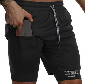 Pantalones cortos de entrenamiento 2 en 1 para hombre, pantalones cortos de gimnasio de secado rápido con bolsillo para teléfono y presilla para toalla - Product Image 4