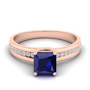 Bague de fiançailles REYES en or rose massif 14 carats avec diamant taille princesse 0,15 carat et saphir bleu, bijoux fins, prix de gros - Product Image 1