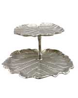Servies van aluminium, glanzend goud/zilverkleurig, klassieke stijl, bladmotief, handgemaakt, modern, luxe, 2-laags, multifunctioneel, voor het serveren van fruit