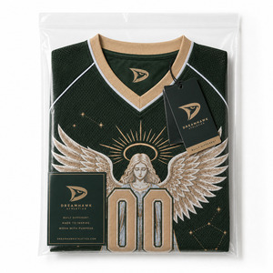 เสื้อเจอร์ซีย์กีฬาตาข่ายสีเขียวป่าพรีเมียม พิมพ์ลายกราฟิกเทวดาแบบกำหนดเอง เสื้อสตรีทแวร์ทรงโอเวอร์ไซส์ - Product Image 5