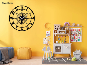 Large Metal Compass Wall <b>Clock</b>: Silent, Modern, Oversized - Product Image 3