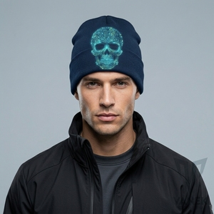 Bonnet lumineux avec motif crâne brodé 3D, broderie main, unisexe, décontracté, hiver, ajustable, style punk, léger - Product Image 3
