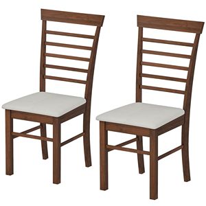 Set di 2 Sedie da Pranzo in Legno Imbottite Stile Rustico Marrone Scuro e Beige per Ristoranti - Product Image 1