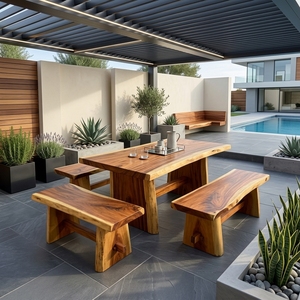 Banc de jardin rustique en bois massif, banc de patio moderne, mobilier de salon extérieur durable avec structure en bois massif - Product Image 2