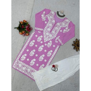 DESIGNER RAYON CHAIN <b>STITCH</b> TOP WITH PALAZZO <b>PINK</b> - Product Image 2