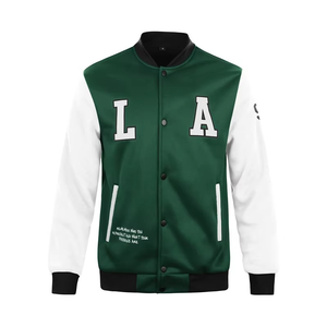 Wholesale Hot Trending <b>Men</b> Casual Woven Coated Stand Collar Breathable Varsity Bomber <b>Jacket</b> Zipper Closure Front Logo <b>Letter</b> - Product Image 2