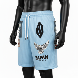 High quality 160 GSM polyester mesh <b>short</b> <b>men</b> sky blue sports training <b>shorts</b> embroidery <b>patch</b> custom logo Mesh <b>men's</b> <b>shorts</b> - Product Image 2