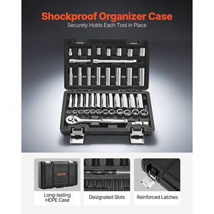 Set di chiavi a bussola da 44 pezzi con attacco da 3/8 di pollice, metrico e SAE, profondo e piatto, kit di attrezzi per meccanici con accessori - Product Image 5