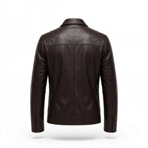 Veste de moto en cuir véritable marron foncé pour homme, col montant, fermeture éclair, coupe ajustée, en cuir souple de qualité supérieure, idéale pour l'hiver - Product Image 2