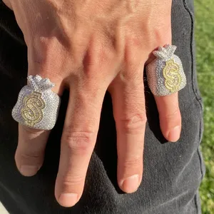 Anillo con Símbolo de Dólar, Joyería de Moissanita, Chapado en Oro Amarillo, Sin Níquel, Plata de Ley 925, para Mujer - Product Image 1